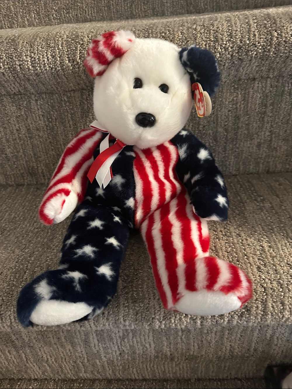**Ty Patriotic Plush Bear in Red White and Navy